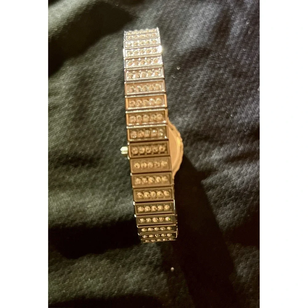 Elgin EG9058 Women's Oval Analog Clear Stone White Dial Stretch Band Bling Watch